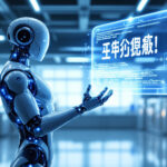 Moderner humanoider Roboter interagiert mit digitaler KI in einem Forschungslabor