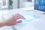 Eine Hand tippt einen sorgfältig formulierten Prompt in eine moderne KI-Oberfläche, um die Bedeutung von Prompt Engineering darzustellen.