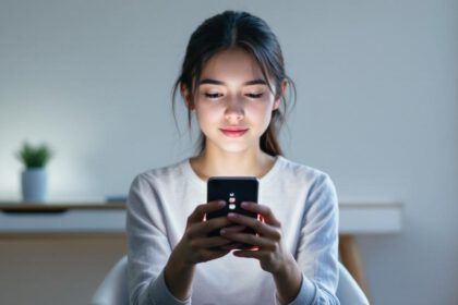 Jugendlicher sitzt mit Smartphone in nachdenklicher Stimmung, umgeben von Social-Media-Symbolen.