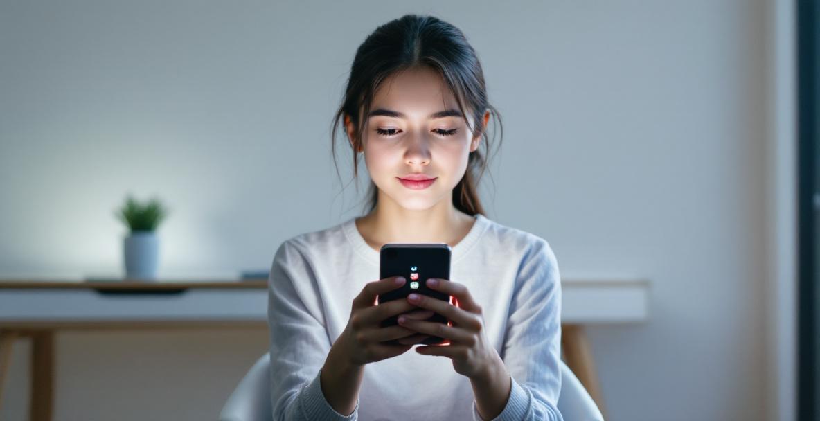 Jugendlicher sitzt mit Smartphone in nachdenklicher Stimmung, umgeben von Social-Media-Symbolen.