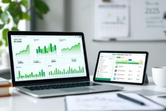 Grüne Finanzcharts und erneuerbare Energien symbolisieren nachhaltige ETFs 2025.
