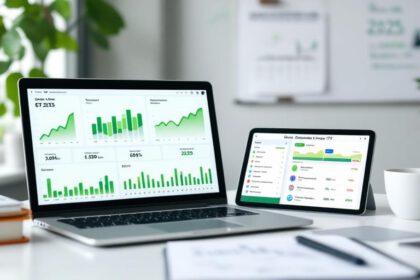Grüne Finanzcharts und erneuerbare Energien symbolisieren nachhaltige ETFs 2025.