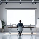 Modernes Werbestudio mit KI-generierten Anzeigen und traditioneller Produktionstechnik im Wandel