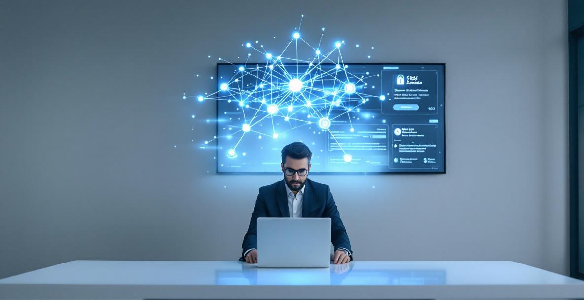 Modernes digitales Schaubild zu Cybercrime-Trends 2025 mit KI- und Angriffselementen