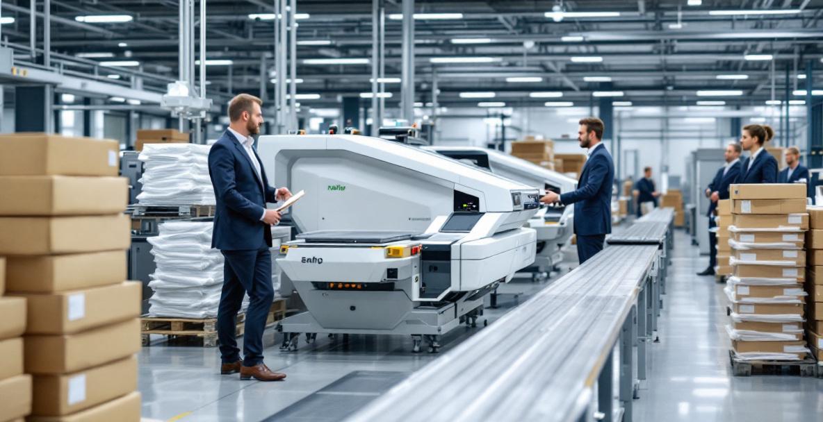Blick in eine deutsche Verpackungsfabrik mit nachhaltigen Materialien und moderner Technik.