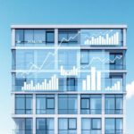 Ein modernes deutsches Wohngebäude mit Diagrammen, die Inflationsschutz und finanzielle Sicherheit symbolisieren.