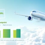 Ein Passagierflugzeug mit CO₂-Fußabdruck und Vergleichsdiagramm zur Kompensation im Jahr 2025.