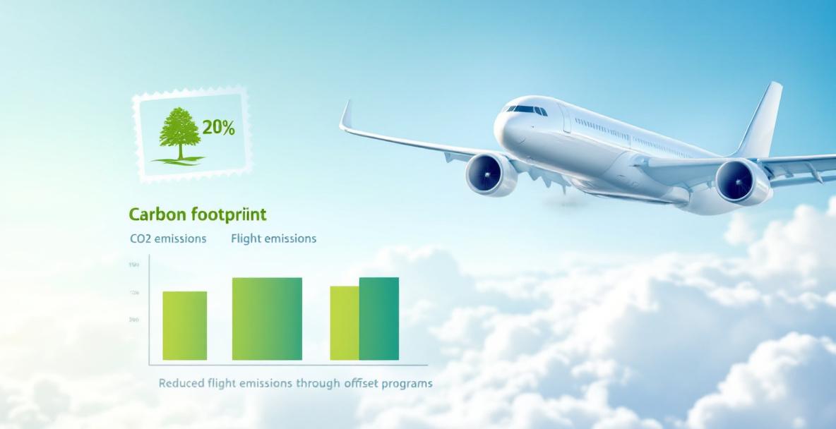 Ein Passagierflugzeug mit CO₂-Fußabdruck und Vergleichsdiagramm zur Kompensation im Jahr 2025.