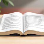 Offenes Grundgesetz-Buch auf Schreibtisch mit angedeuteter deutscher Flagge im Hintergrund.