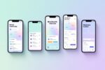 Verschiedene Smartphones zeigen Interfaces der besten mentalen Gesundheit Apps 2025 auf neutralem Hintergrund.
