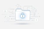 Illustration zu Datenschutz-Grundverordnung mit Aktenordner und Schlosssymbol als Zeichen für Datensicherheit.