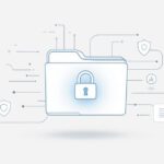 Illustration zu Datenschutz-Grundverordnung mit Aktenordner und Schlosssymbol als Zeichen für Datensicherheit.