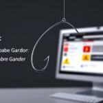 Illustration eines Phishing-Angriffs mit Computerbildschirm und Angelhaken