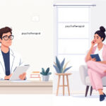 Illustration: Gegenüberstellung von Psychologe und Psychotherapeut in ihren jeweiligen Arbeitsumgebungen zur Verdeutlichung des Unterschieds