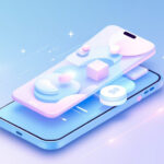 Smartphone mit verschiedenen Meditationsapp-Symbolen und beruhigender, digitaler Aura als Sinnbild für moderne, kostenlose Meditationsapps 2025.