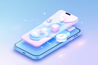 Smartphone mit verschiedenen Meditationsapp-Symbolen und beruhigender, digitaler Aura als Sinnbild für moderne, kostenlose Meditationsapps 2025.