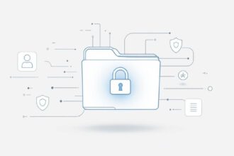 Illustration zu Datenschutz-Grundverordnung mit Aktenordner und Schlosssymbol als Zeichen für Datensicherheit.