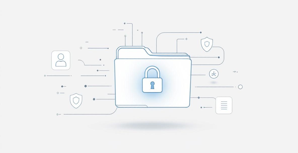 Illustration zu Datenschutz-Grundverordnung mit Aktenordner und Schlosssymbol als Zeichen für Datensicherheit.