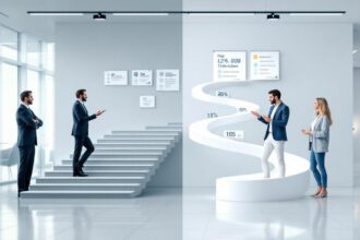 Kontrast zwischen gesetzlicher und privater Rentenversicherung mit zwei Beratern, einer offiziell, einer individuell, illustriert.