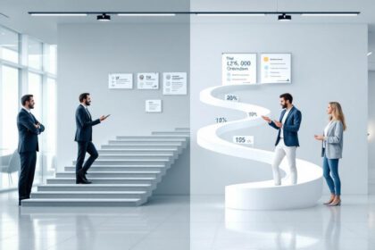 Kontrast zwischen gesetzlicher und privater Rentenversicherung mit zwei Beratern, einer offiziell, einer individuell, illustriert.