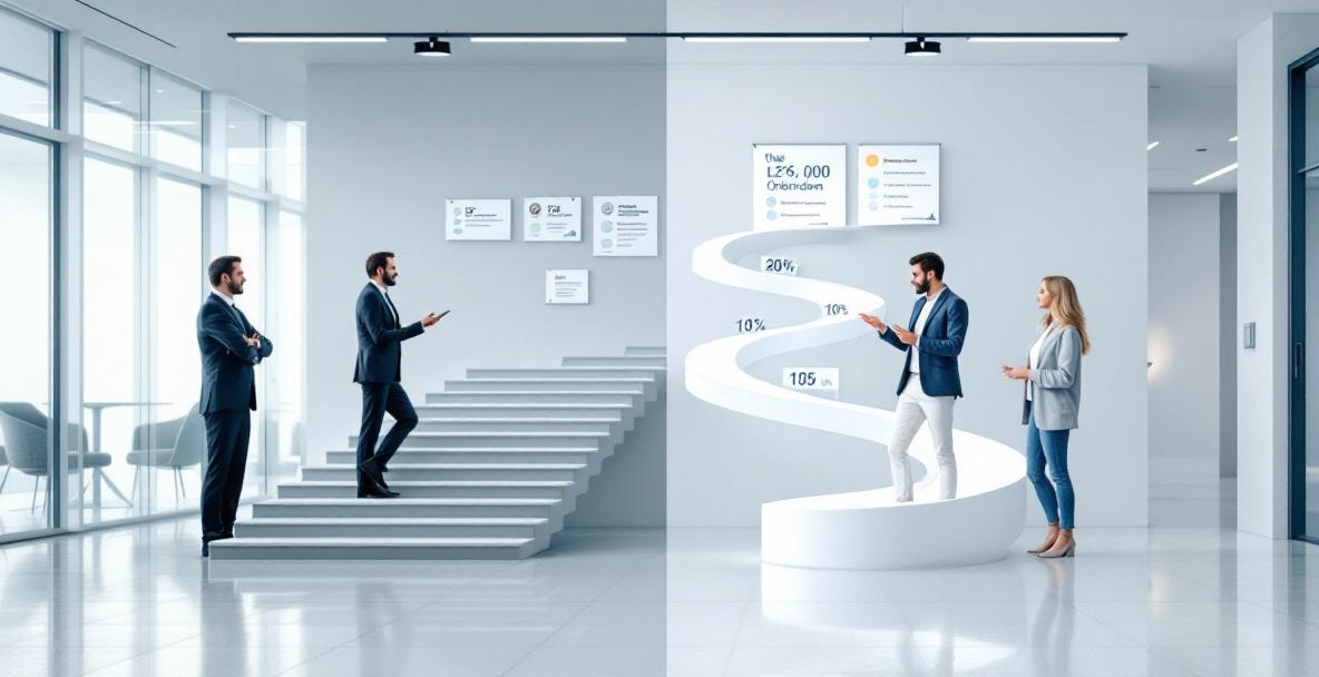 Kontrast zwischen gesetzlicher und privater Rentenversicherung mit zwei Beratern, einer offiziell, einer individuell, illustriert.