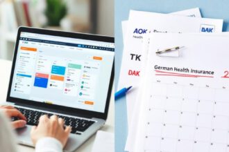 Symbolbild: Kalender mit markierten Fristen, Krankenkassen-Dokumente und eine Person, die über einen Wechsel nachdenkt.