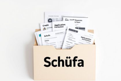Symbolbild einer offenen Schufa-Akte mit Finanzdokumenten zur Veranschaulichung der Schufa-Auskunft.