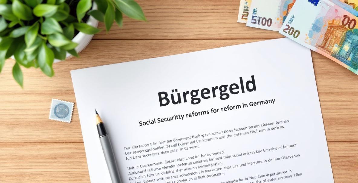 Offizielles Bürgergeld-Dokument mit Euro-Scheinen auf Schreibtisch als Symbol für soziale Sicherheit in Deutschland.