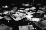 Grafische Darstellung von Geldwäsche in Deutschland mit Euro-Banknoten und digitalen Schatten.