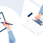 Gegenüberstellung von Autoleasing und Autokredit: Vertragsunterzeichnung beim Händler und Kreditberechnung am Schreibtisch.