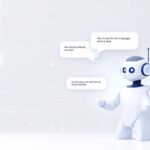 Illustration eines stilisierten Chatbots mit Sprechblasen, die Künstliche Intelligenz einfach erklärt symbolisiert.